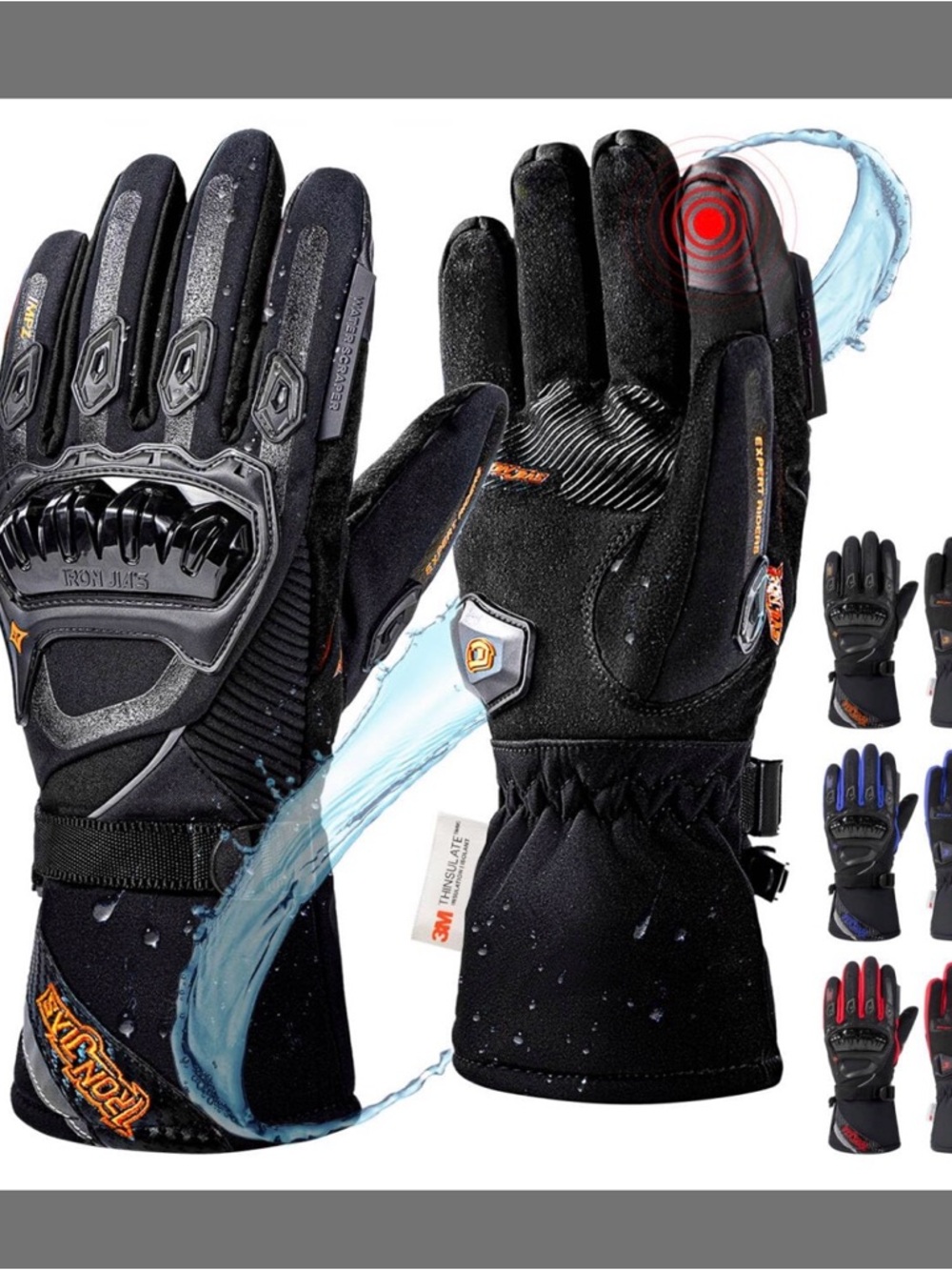 Men's Waterproof Windproof Touchscreen Riding Gloves - Black
